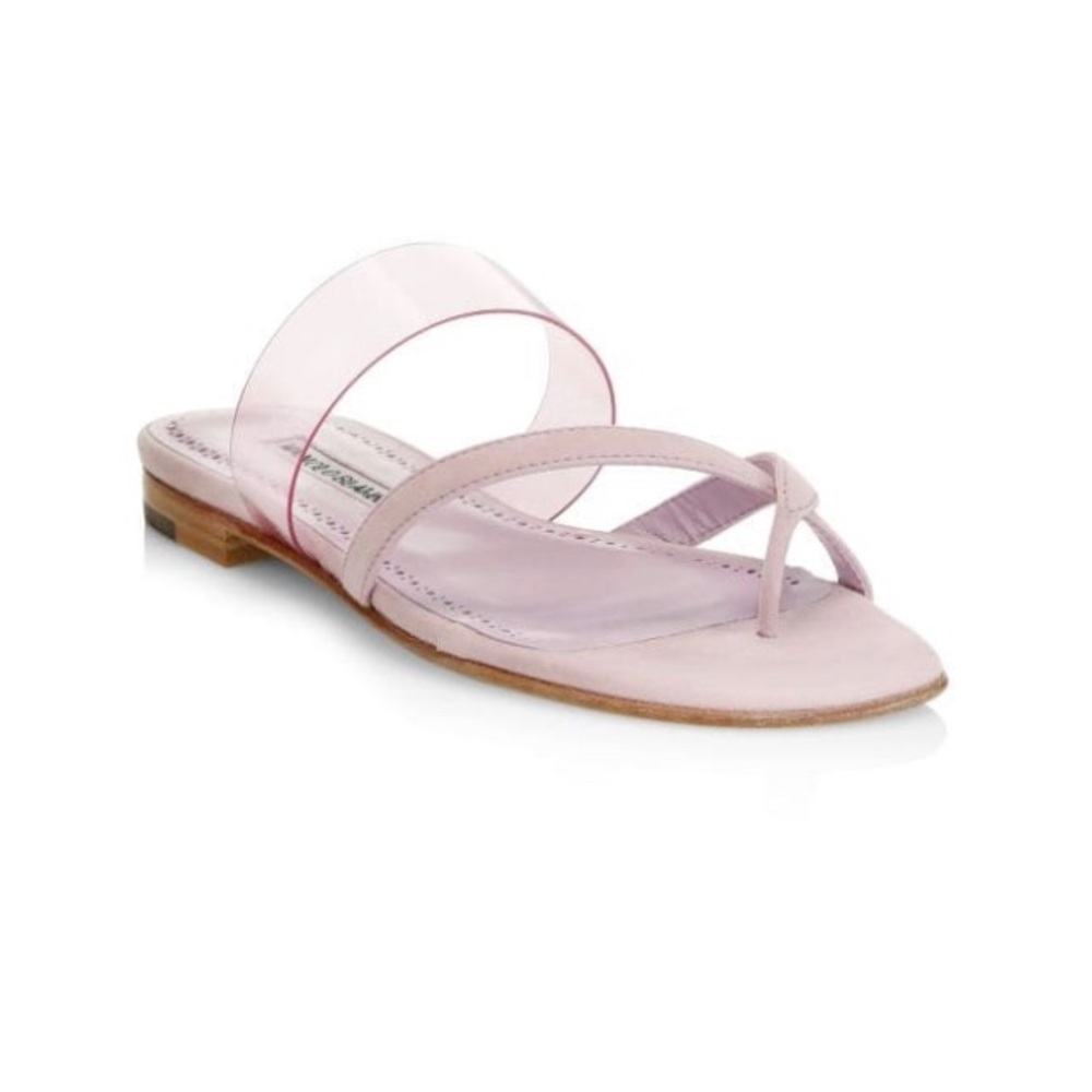 Manolo Blahnik Susina Suede Sandals Flip Flops size 38 Pink-Purple